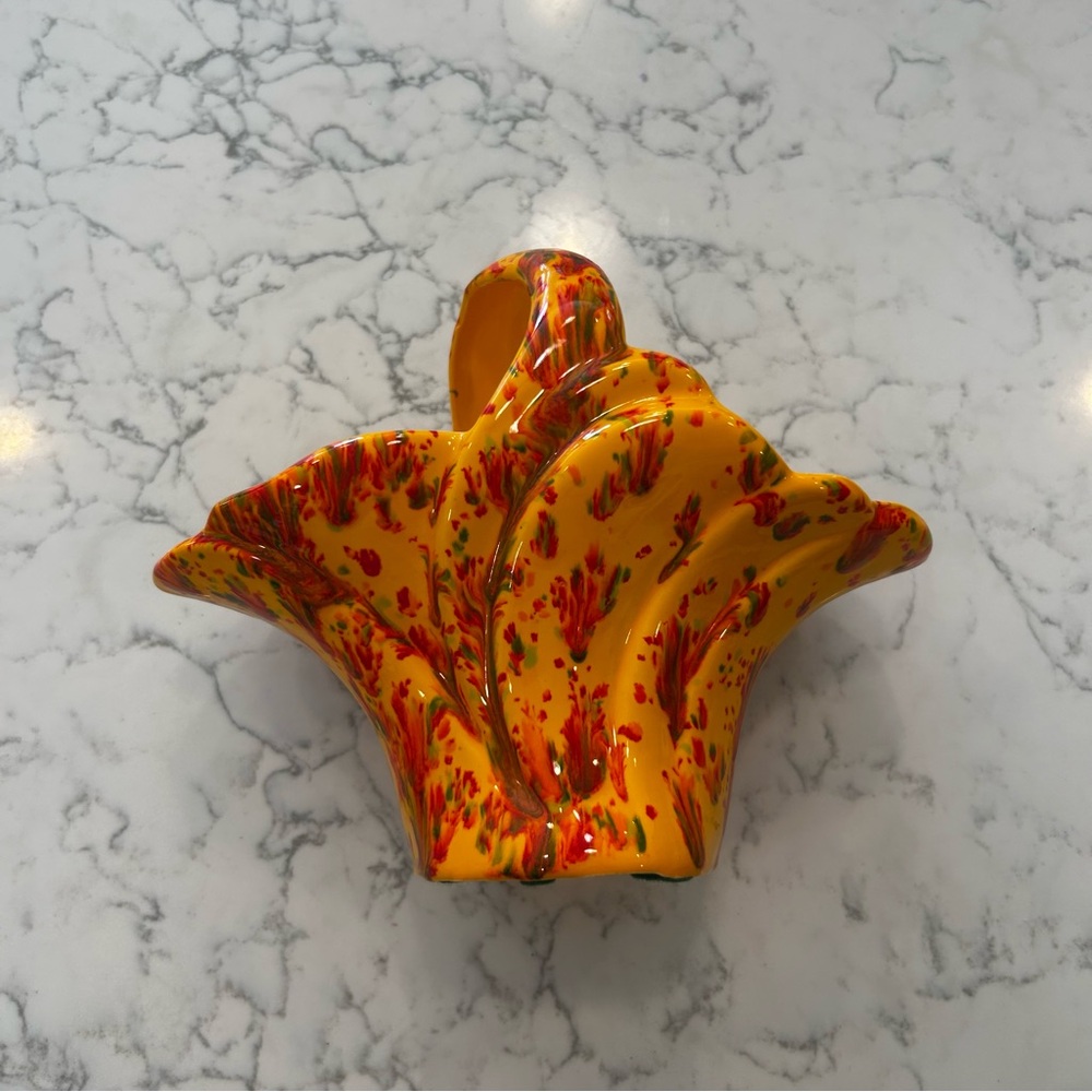 Vintage MCM Ceramic Speckled Glass Basket
